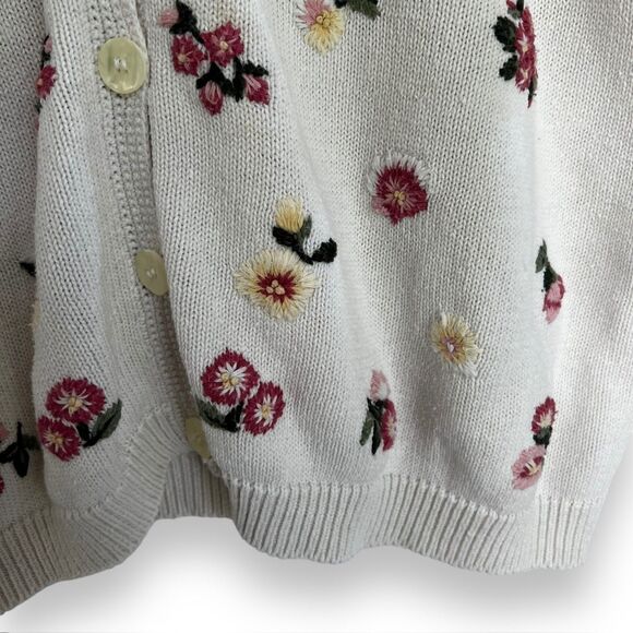 Vintage-Embroidered-Cottagecore-Twee-Flower-Sweater-Cardigan-Women's-Size 14/16 - Picture 7 of 10